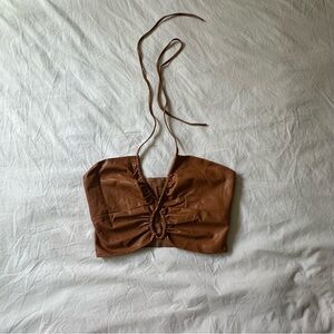 Brown faux leather halter top